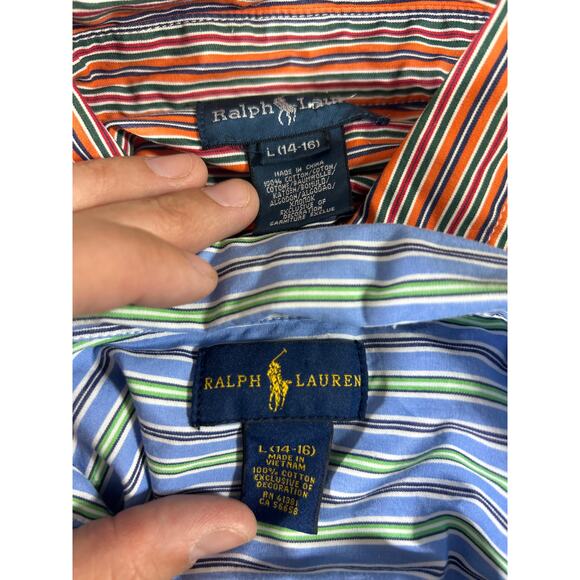 Ralph Lauren Button Down Boys Large 14 16 Blue Orange Striped Lot of 2 - Picture 6 of 7